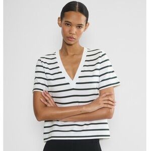 Aritzia Babaton Interlock Verify Striped Short Sleeve Boxy Tee Navy White NWT